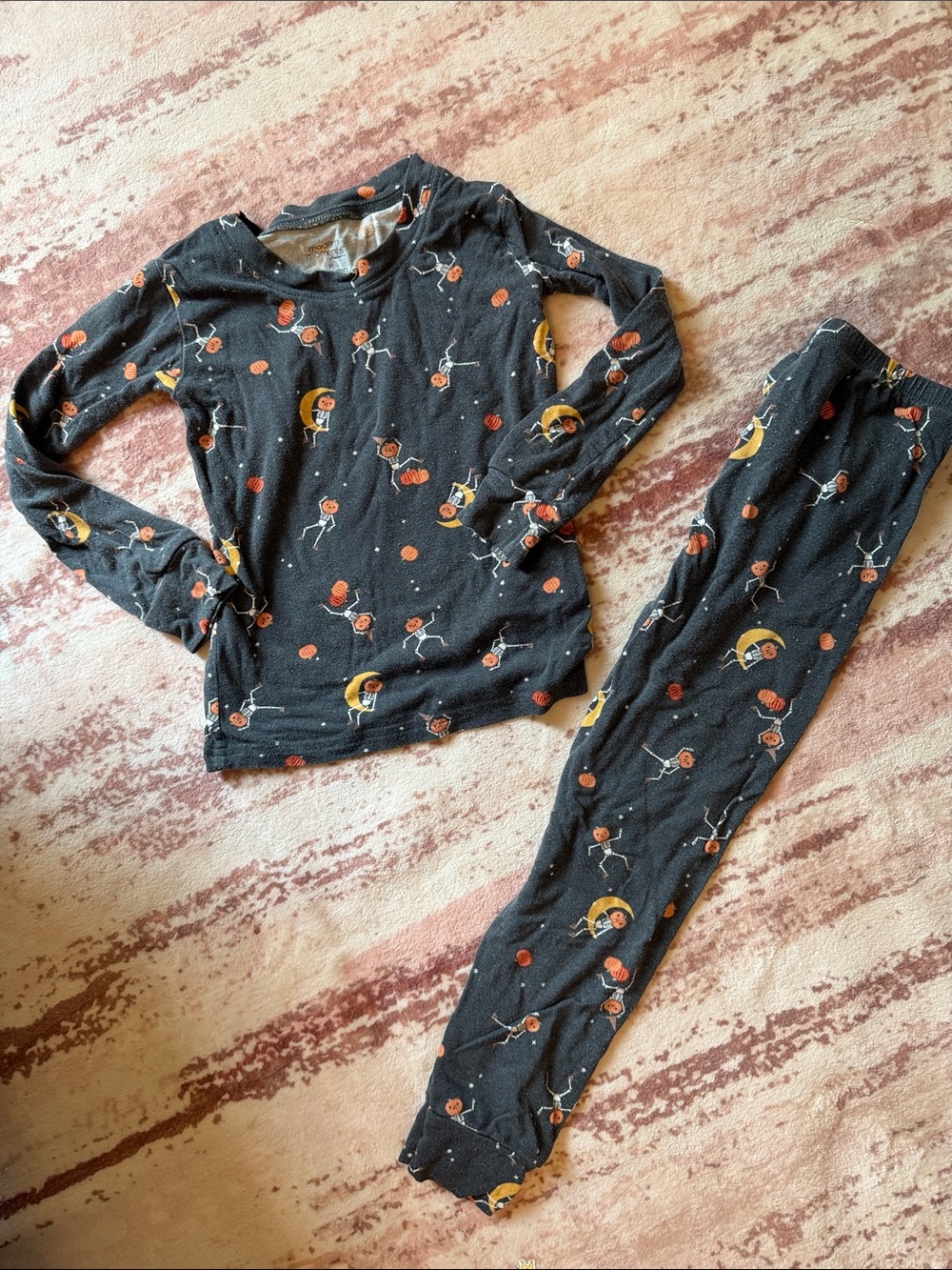 Kids Black Moon & Rocket Pajama Set with Orange Accents